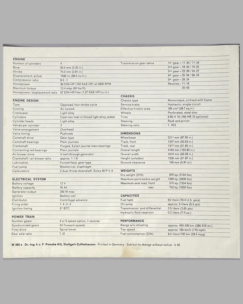 1965 Porsche 912 factory sales brochure