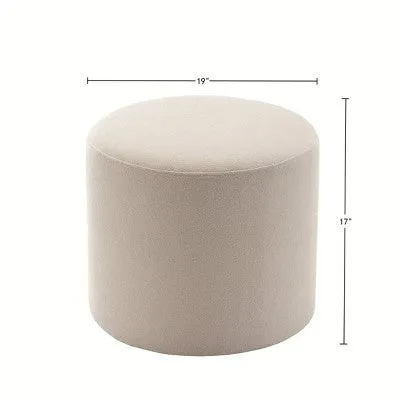 19" Round Pouf Ottoman Fabric Cream Boucle - WOVENBYRD