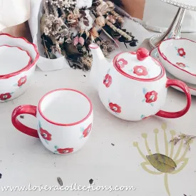 *70% OFF CLEARANCE PROMO* Handmade Red Floral Teapot