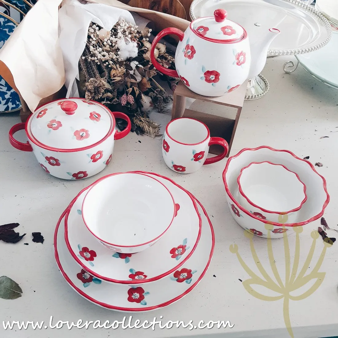 *70% OFF CLEARANCE PROMO* Handmade Red Floral Teapot
