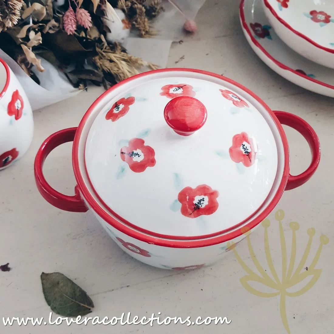 *70% OFF CLEARANCE PROMO* Handmade Red Floral Teapot