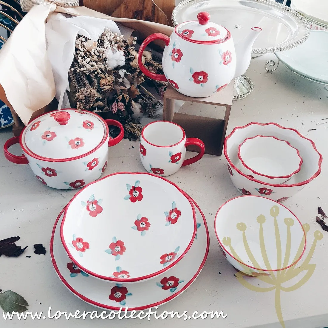 *70% OFF CLEARANCE PROMO* Handmade Red Floral Teapot