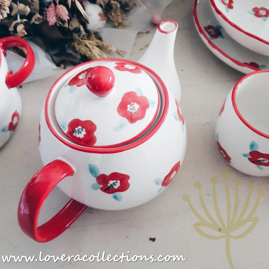 *70% OFF CLEARANCE PROMO* Handmade Red Floral Teapot