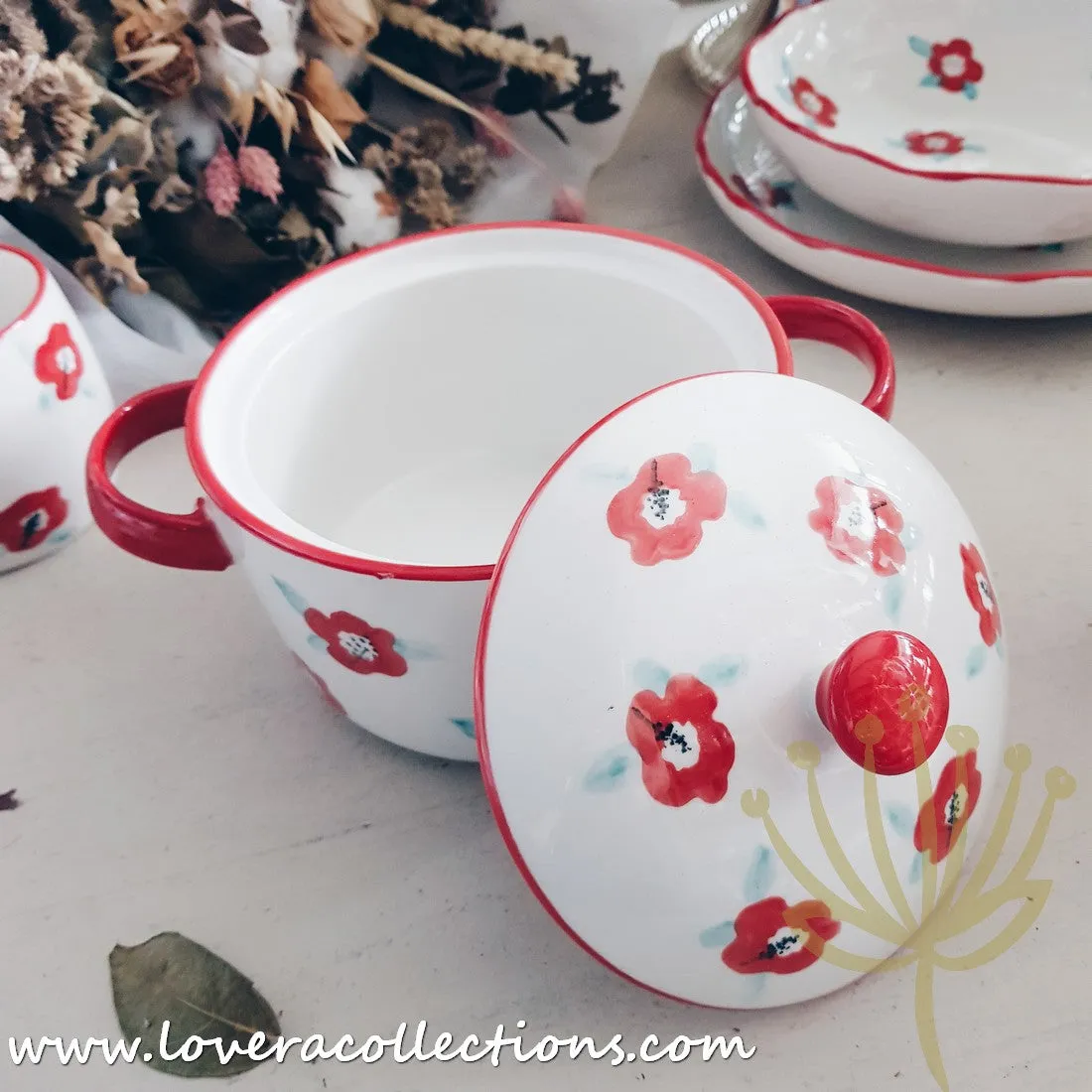 *70% OFF CLEARANCE PROMO* Handmade Red Floral Teapot