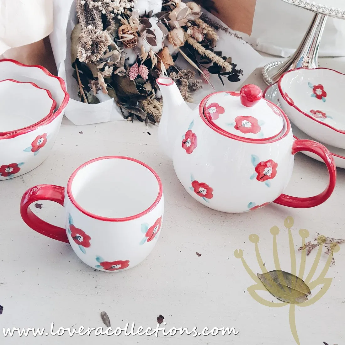 *70% OFF CLEARANCE PROMO* Handmade Red Floral Teapot