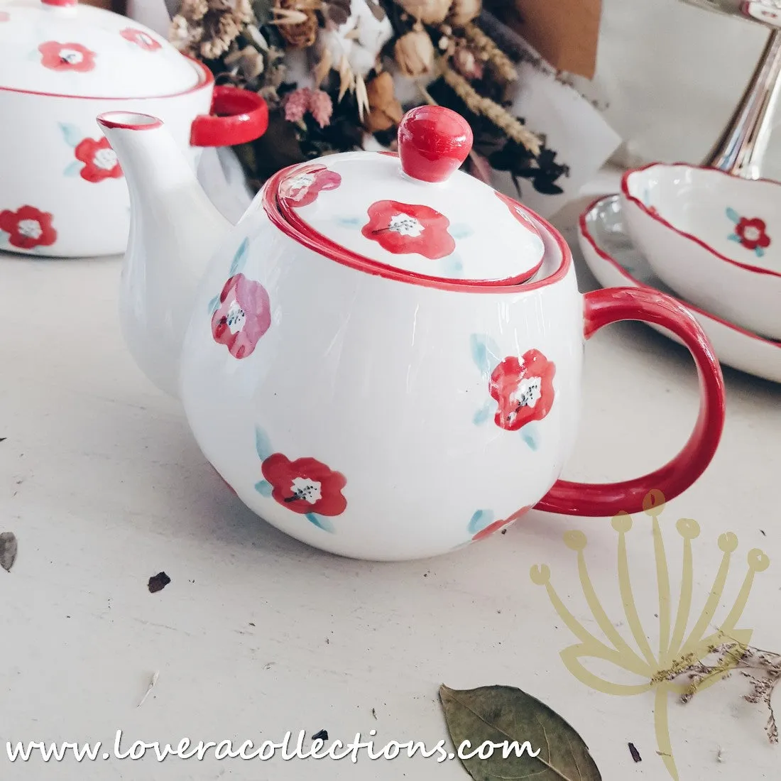 *70% OFF CLEARANCE PROMO* Handmade Red Floral Teapot