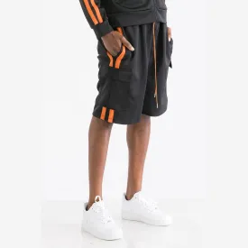 Black & Orange Cargo Pocket Track Shorts