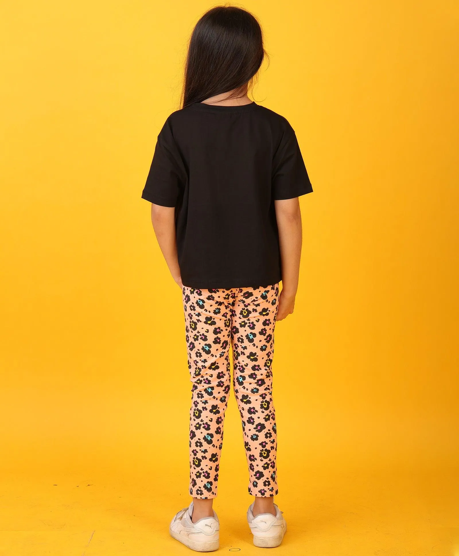BLACK HEART LEOPARD PEACH LEGGING SET - BLACK/PEACH