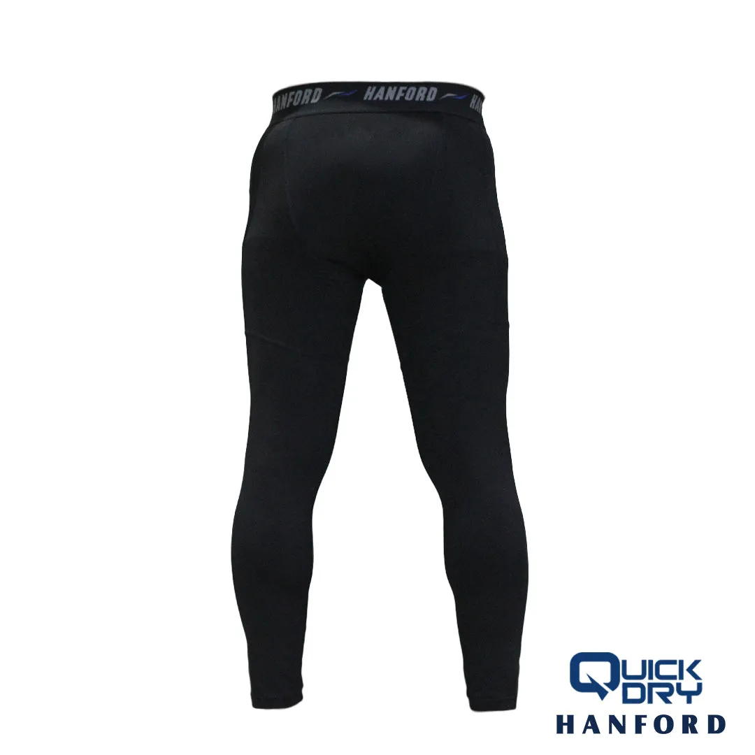 Hanford Athletic Men Pro Cool 2.0 Quick Dry Compression Ankle Length - Black/Blue Line (Single Pack)