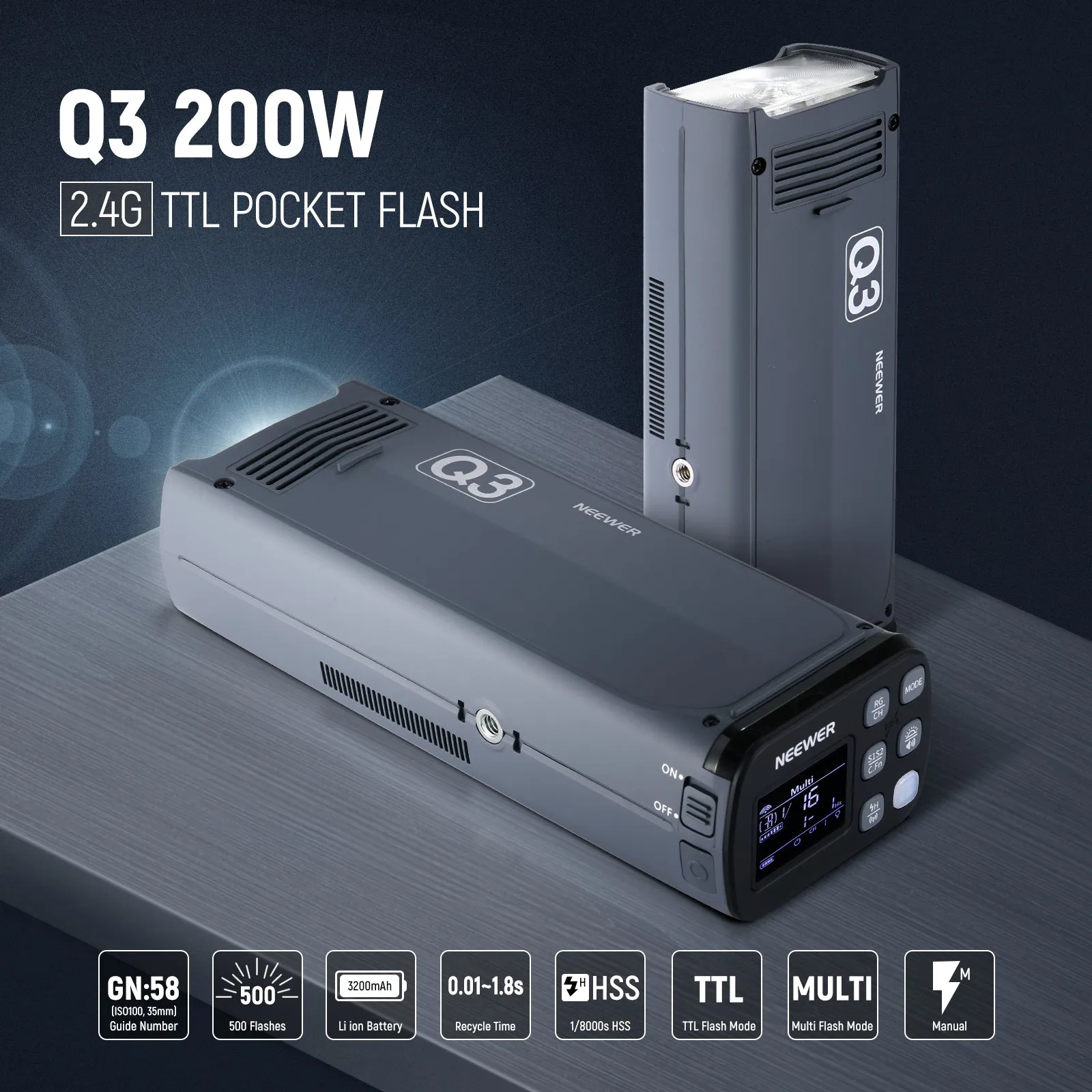 NEEWER Q3 200Ws 2.4G TTL Flash With QPRO Trigger