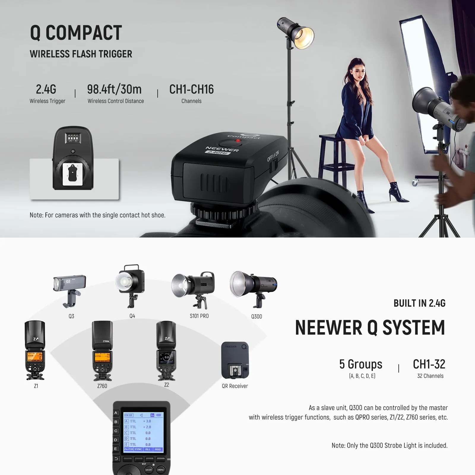 NEEWER Q300 300Ws 2.4G Outdoor Strobe Flash