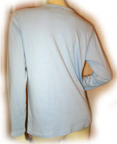 NEW NWT Womens Tops Light BLUE Long Sleeve Button Winter Layering T-SHIRT TOP Medium