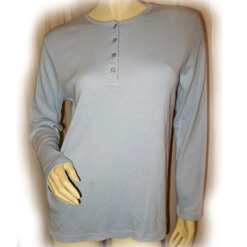 NEW NWT Womens Tops Light BLUE Long Sleeve Button Winter Layering T-SHIRT TOP Medium