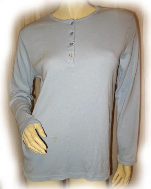 NEW NWT Womens Tops Light BLUE Long Sleeve Button Winter Layering T-SHIRT TOP Medium