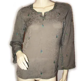 NEW Womens Tops OLIVE GREEN Gold Embroidery BELL LONG SLEEVE TOP Asian Indian Style Clothes Clothing Medium
