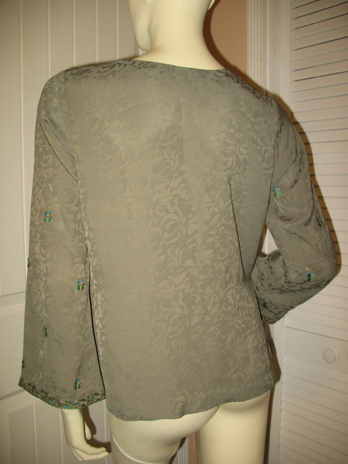 NEW Womens Tops OLIVE GREEN Gold Embroidery BELL LONG SLEEVE TOP Asian Indian Style Clothes Clothing Medium