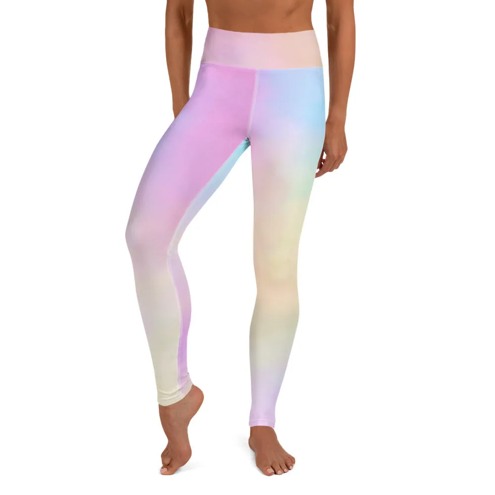 Pink Abstract Yoga Leggings, Unicorn Pastel Light Pink Blue Women's Long Tights-Made in USA/EU