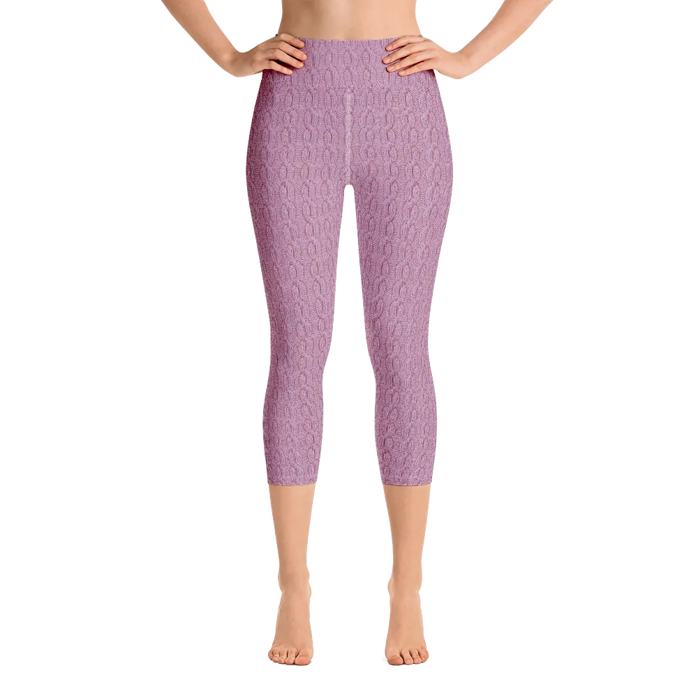 Pink Cable Knit Capri Yoga Pants