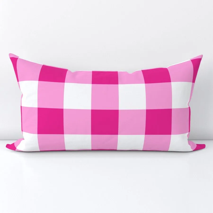 Preppy Surfer Girl Hot Pink Gingham Lumbar Throw Pillow