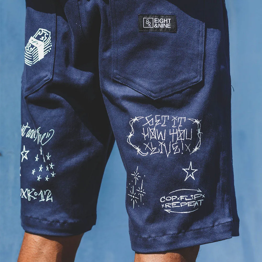 Scribblez Work Shorts Navy