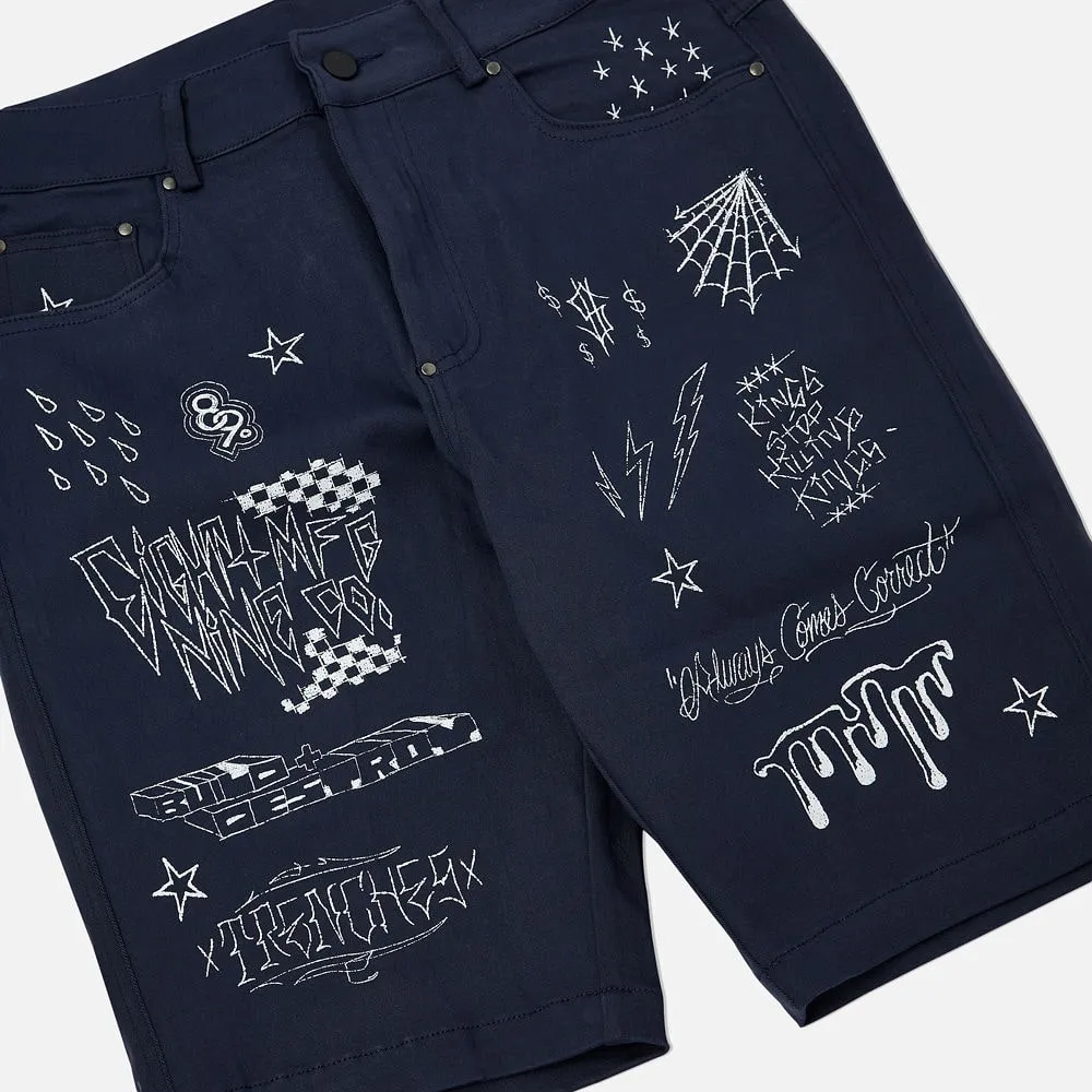 Scribblez Work Shorts Navy