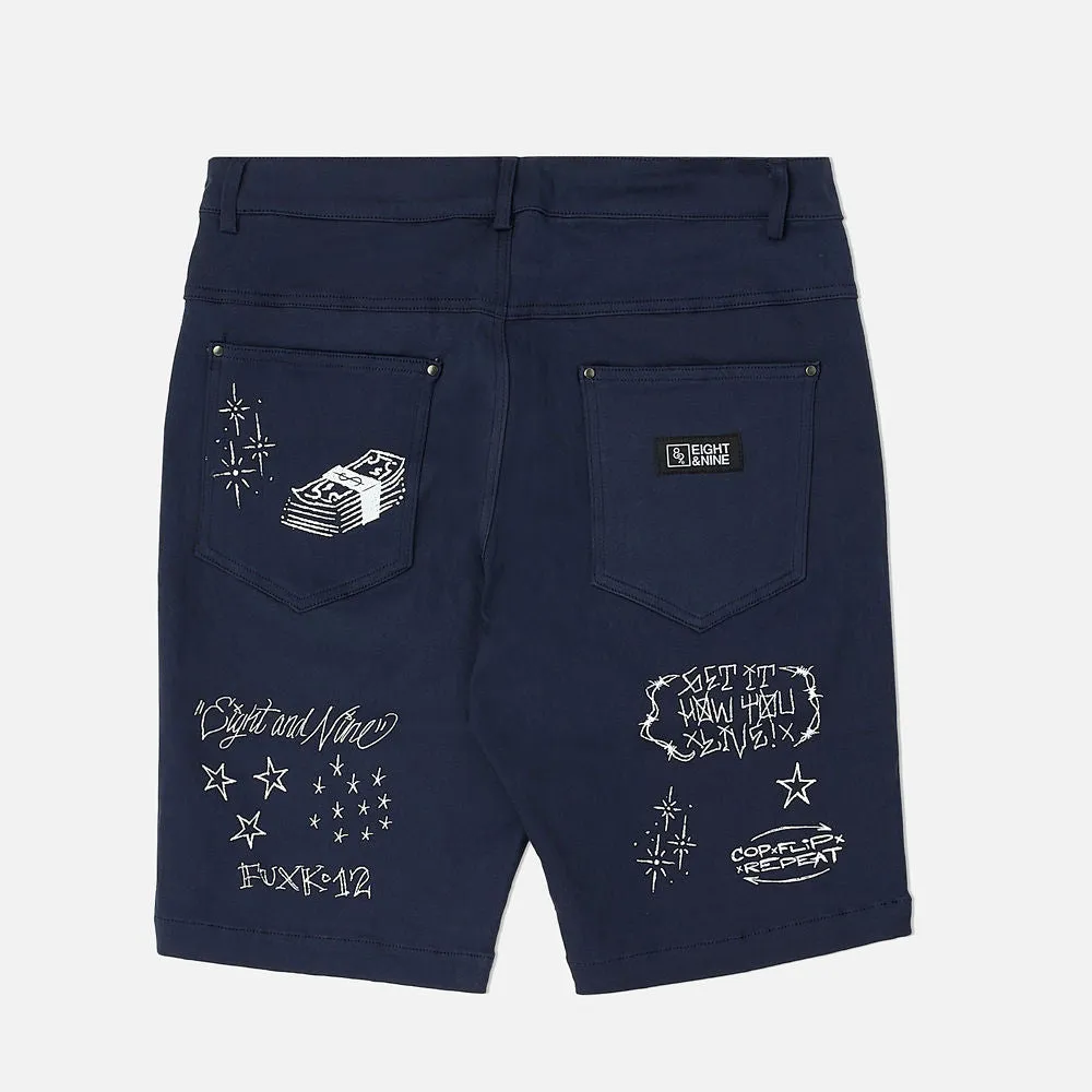 Scribblez Work Shorts Navy