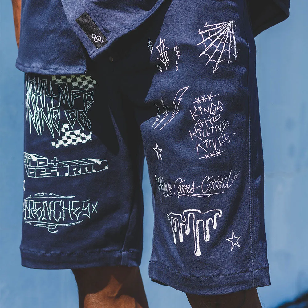 Scribblez Work Shorts Navy