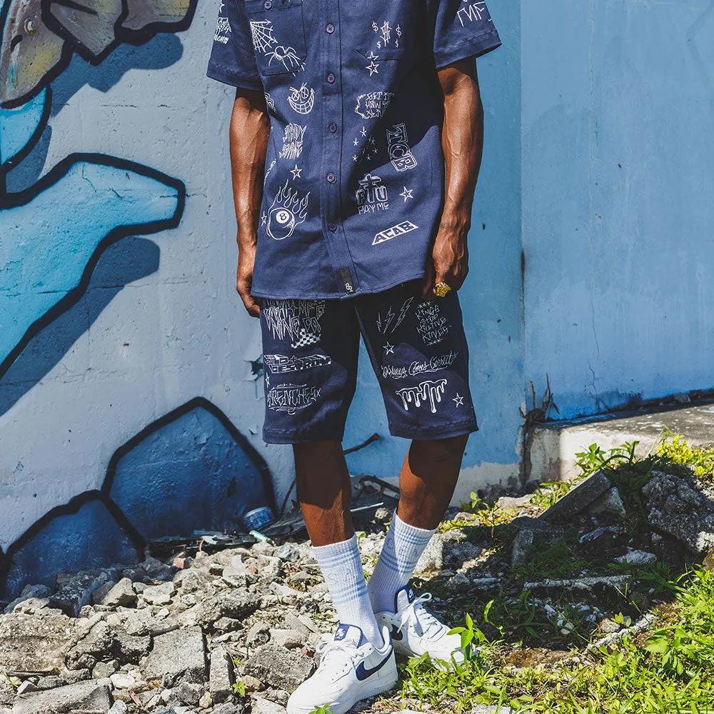 Scribblez Work Shorts Navy