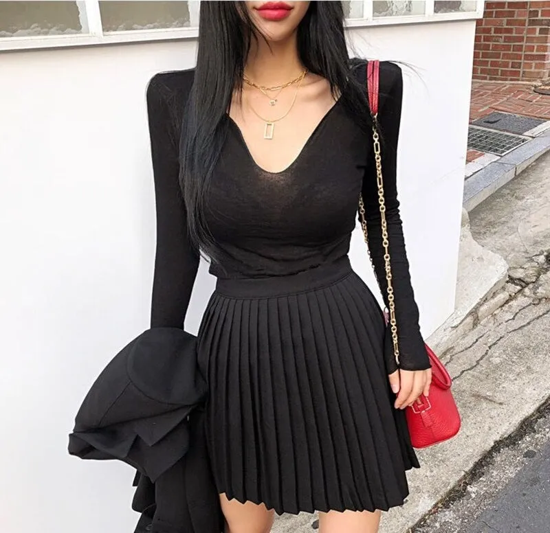 Summer Sexy Korean Style Skinny Long Sleeve Tops